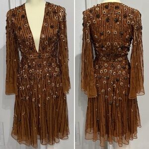 Mac Duggal Rust Brown Beaded Mini Dress